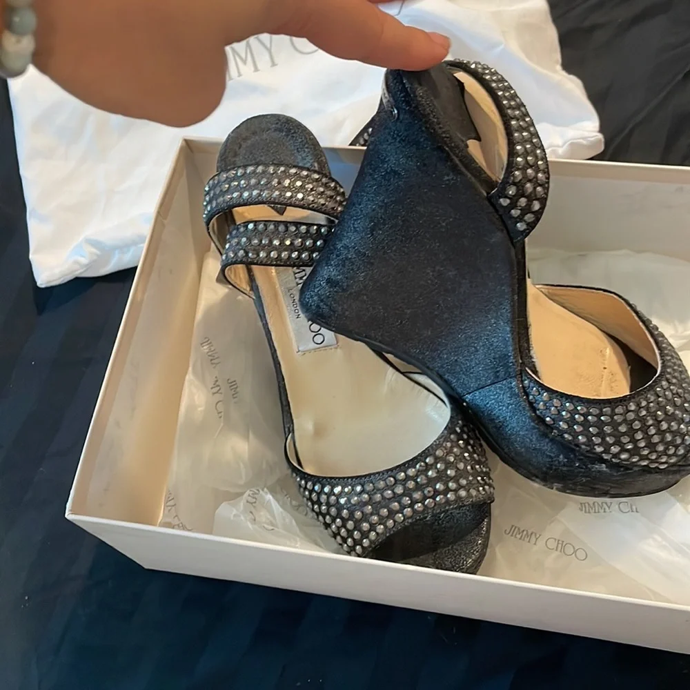 Jimmy Choo Studded Pablo Platform Wedges Metallic - Picture 4 of 10